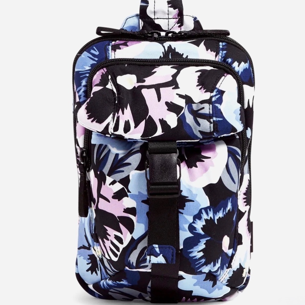 NWT Vera Bradley Plum Pansies Utility Sling Backpack